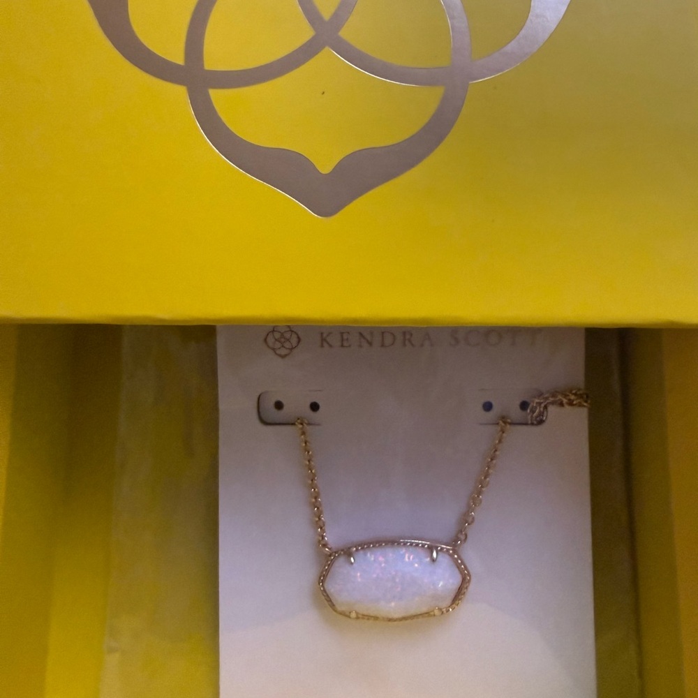 Elisa Gold Pendant Necklace in White Lab Grown Opal New with Tags